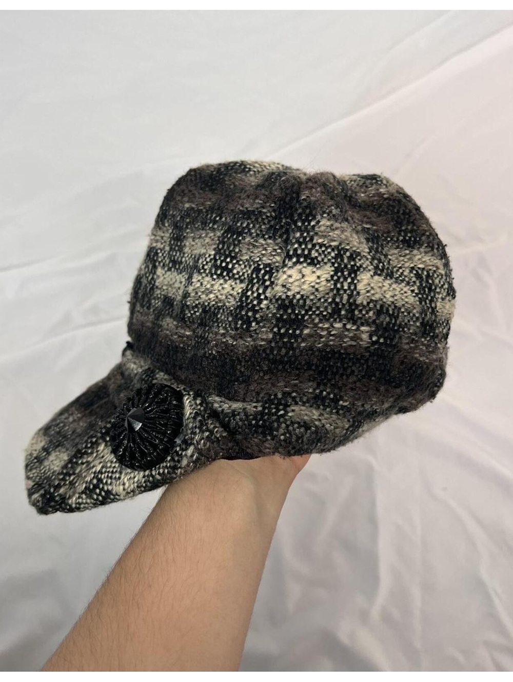 Vintage y2k black + cream plaid newsboy cap